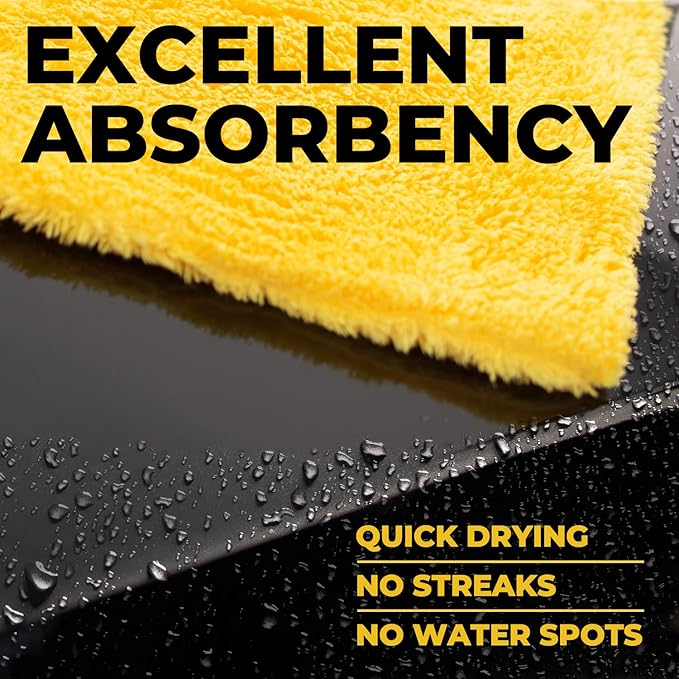 Edgeless Microfiber Towels for Cars – 6pk (12”x12”) - 540 GSM - Super Soft Detailing & Buffing – Scratch-Free & Absorbent Microfiber Cleaning Cloths for Car Polishing