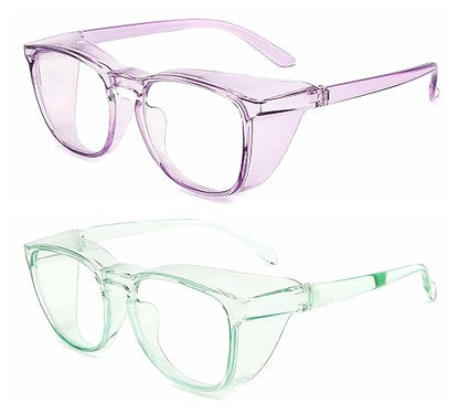 Alsenor Safety Glasses Anti Fog Goggles Protective Eyewear Blue Light Blocking Anti Dust UV Protection Glasses For Men Women (2 Pack (Lilac + Jade))