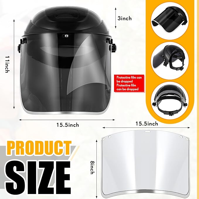 Amylove Safety Tinted Face Shield for Grind and Cutting Lightweight Protective Masks with Clear Replacement Guard Mask(Stylish Style,Black, Black, Clear,2 Pcs)