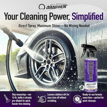 Nanoskin SPEEDY BRITE Pro Grade Wheel & Tire Acid Cleaner, 16 Oz. - Chrome & Coated Wheel Safe, Cleaning with Organic Acid | Removes Brake Dust & Road Grime for Auto Detailing, Body Shop Safe