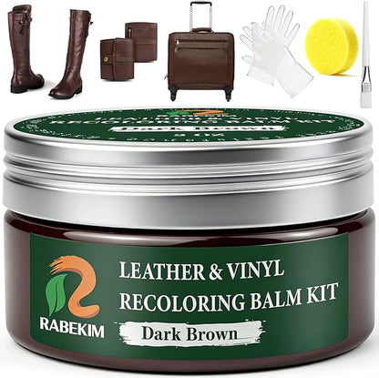 RABEKIM Dark Brown Leather Repair Kit, Leather Recoloring Balm – Restore & Repair Faded Leather on Couches, Car Seats, Shoes & Furniture | Leather Color Restorer & Conditioner | Easy DIY Application
