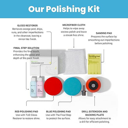 TouchUpDirect Polishing Kit – Remove Orange Peel and Restore Shine DIY – Sanding & Polishing Pads, Polish & Polishing Wax, Drill Extension, Backing Plate and Microfiber Cloth – 9 Items