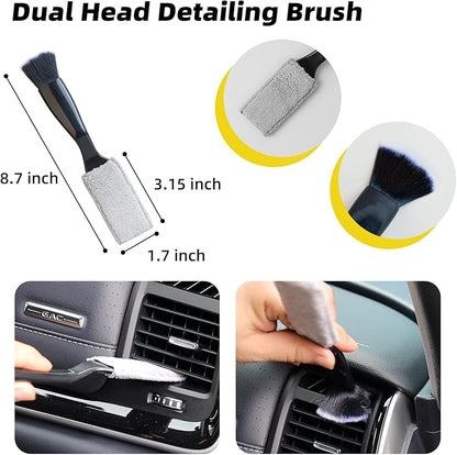 10PCS Car Interior Cleaning Kit - Car Detailing Brush Set with Leather Cleaning Brushes, Dash Duster, Cleaning Gel & Microfiber Towels | Deep Clean Seats, Vents, Dash & Crevices