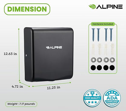 Alpine Hand Dryers for Bathrooms Commercial Extreme Speed Automatic Electric Hand Dryer for Home Bathroom/Restaurant with HEPA Filter, Heat & Speed Control - ADA Compliant (120v Matt Black)