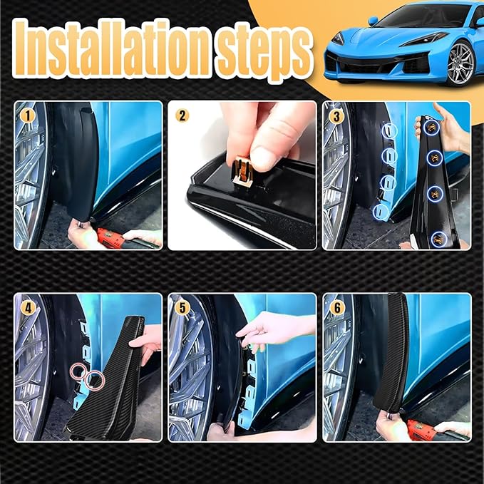 BILLFARO Extended Front Splash Guards Mud Flaps,Carbon Fiber Pattern Wheels Rock Guards Mudflap Fender Mudguard Mud Guards Protector ﻿Accessories for Corvette C8 Z06 2023+ for C8 E-Ray 2024+
