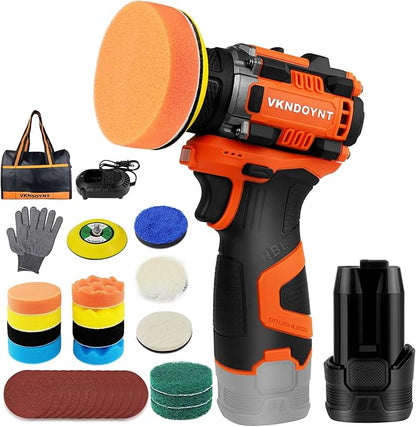 Brushless Cordless Polisher, 3" Mini Buffer & Sander Machine Kit, 2 Variable Speed Small Sander (0-500/0-3000 RPM), 3.0Ah Battery, 31 Accessories for Car Detailing/Buffing/Sanding/Waxing