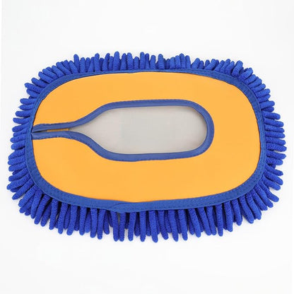 15° Curved Car Wash Brush with 43" Telescopic Handle – Microfiber Chenille Car Wash Mop for RV, SUV, Truck & Boat – Soft, Scratch-Free Extendable Cleaning Tool (Blue&Yellow, Mop Refill Cover)