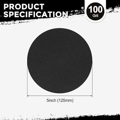 Kozelo 50 Pcs Sanding Discs 5 Inch 100 Grit Hook and Loop Orbital Sandpaper Suitable for Metal Wood Furniture DIY Grinding and Polishing, Black