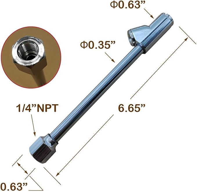 GODESON Air Chuck, 1/4" FNPT 6.4" Extended Reach Dual Head Brass Air Chuck,Heavy Duty Air Chuck for Semi, RV Dually Tires
