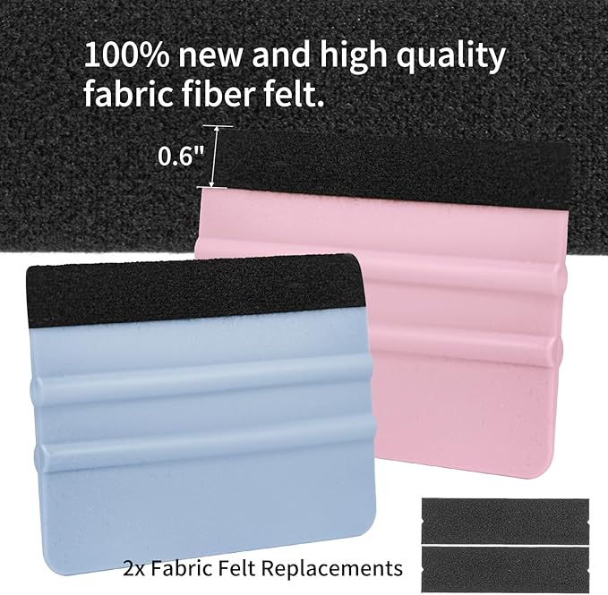 Squeegee for Vinyl, 2 Pcs Vinyl Squeegee with Extra 2 Felt Replacements, 4 Inch Vinyl Wrap Tools for Car Wrap, Craft Sign Making, DIY Crafting, Window, SkyBlue and Pink