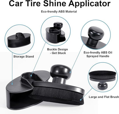 UNIMEIX Tire Shine Applicator Brush Large Vegan Oval Tire Shine Brush with Storage Stand for Vehicles Tire Shine Polish Wax and Car Wash