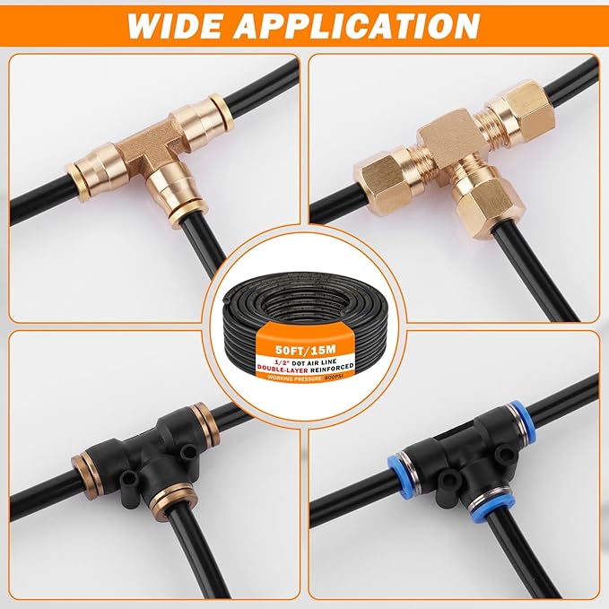 CheeMuii 50 FT 1/2" Double Layer DOT Air Line Premium PA12 Nylon 1/2 Pneumatic Tubing SAE J844 DOT Air Hose 15 Meter 1/2 Inch OD Pneumatic Air Tubing Pipe Hose Line