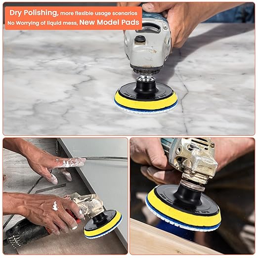 XLIUAX 20 Pack Diamond Polishing Pads Set, 4 Inch Wet/Dry Granite Stone Polish Pad Kit 30-10000 Grit with 5/8’’-11 Backer Pad Drill Grinder Adapter and Wool Disc for Marble Rock Concrete Stone Quartz