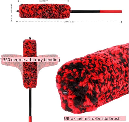 DEKADONS 4PCS Wheel Brush Kit for Cleaning Wheel and Tire, Wheel and Rim Brush, Car Detailing Brushes, 360 Degree Bendable & Durable Car Wheel Rim Cleaner Brush Set (Red&Grey)