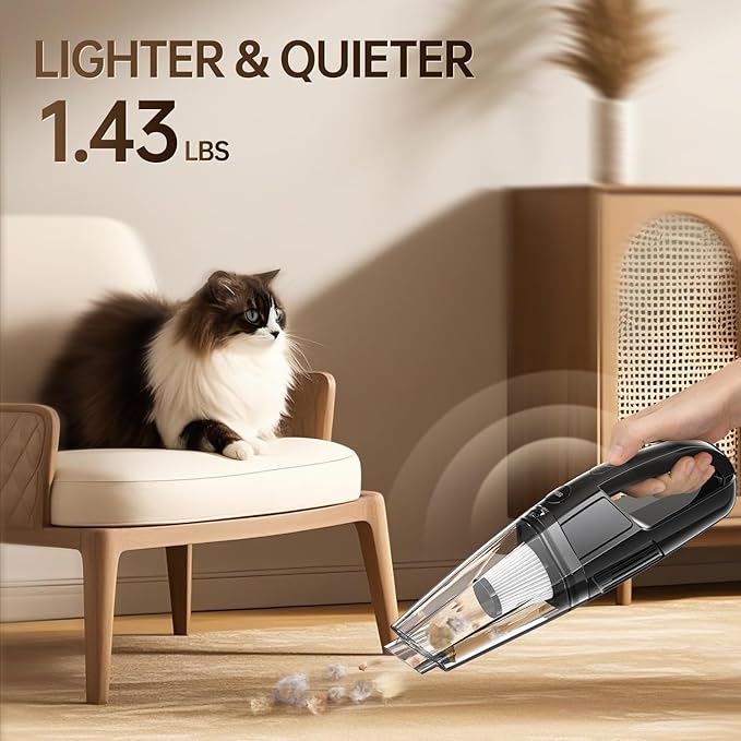 Cordless Handheld Vacuum 7000Pa Suction, 650mL Dustbin, 1.43 lbs Lightweight, Rechargeable, Ideal for Car & Home Use, 25-Minute Runtime