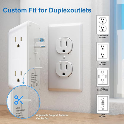 JcBlaon Surge Protector Outlet Extender 6 Outlet Extender with 4 USB Ports (PD 30W), 3 Sided 1050J Multi Plug Wall Adapter Power Strip for Home Travel Office Essentials
