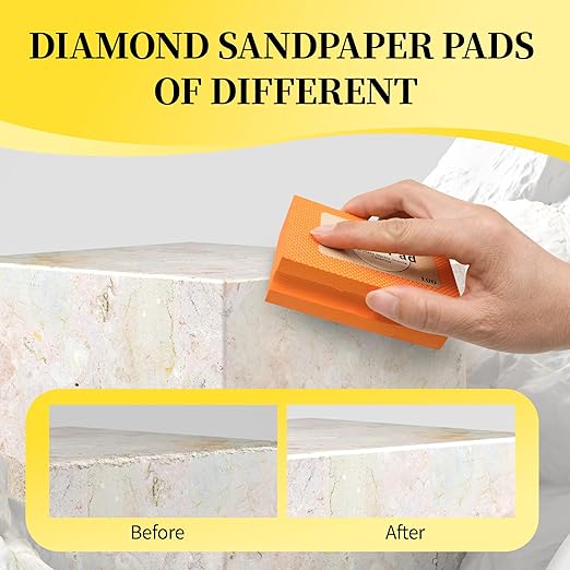 Diamond Hand Polishing Pads, 4PCS Diamond Sanding Pads with Foam Backing 60/100/200/400 Grit,Sanding Block for Glass Wood Ceramic Marble Metal Tile Tools(Wet&Dry