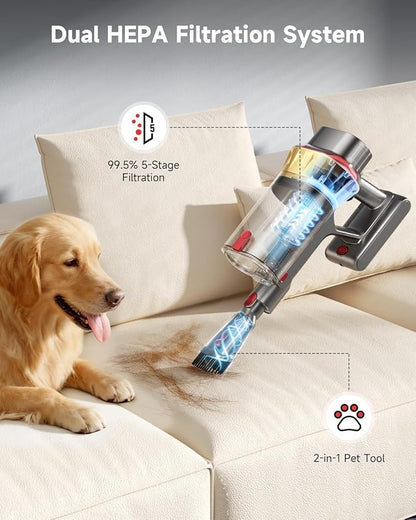 AIPOWAY Vacuum Cleaners for Home, 650W 55KPA Cordless Vacuum Cleaner, 75 Mins 2L Double Dustcup Stick Vacuum Cordless Rechargeable, Anti-Tangle & Wall Mount Charging, for Hard Floors Carpet Pet Hair