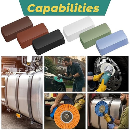 Amylove 8 Inch Airway Buffing Wheels Aluminum Wheel Polishing Kit in Diameter 5/8 Inch Arbor Hole, Polishing Compound and Metal Polish Kit for Angle Grinder(Multicolor,12 Pcs)