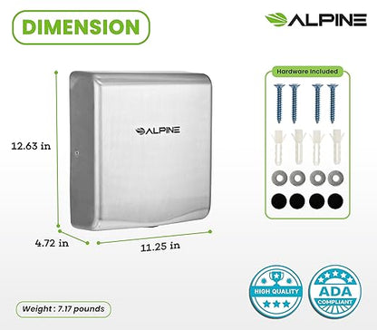 Alpine Commercial Hand Dryer with HEPA Filter, 8 Seconds Extreme Speed Electric Hand Dryer for Home Bathroom/Restaurant with Heat & Speed Control - ADA Compliant (120V Stainless Steel)