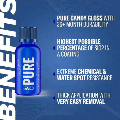 GYEON Pure EVO Ceramic Coating Ultra Gloss sio2 Hard Deep Shine Paint Protection Water Beading Chemical Resistance Easy Application One‑Layer Car Coating Extreme Durability