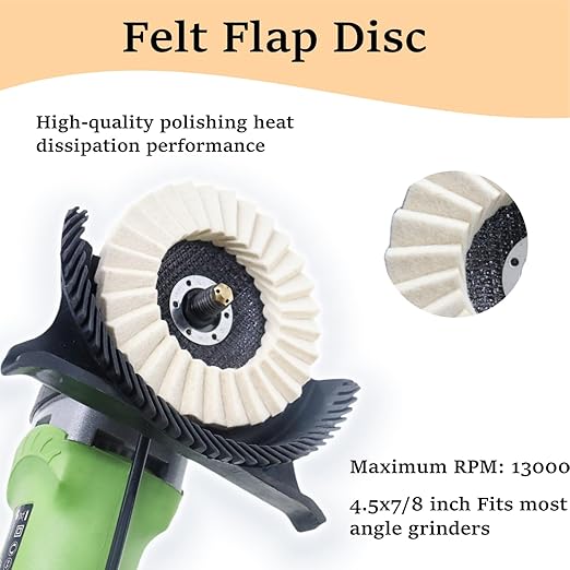 Comefloor 4.5" Wool Felt Flap Disc for Angle Grinder - Polishing Wheel for Stainless Steel, Aluminum, Metal, Marble, Stone, Furniture, Car Wax (115mm, 20mm Thick, 5-Pack)