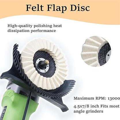 Comefloor 4.5" Wool Felt Flap Disc for Angle Grinder - Polishing Wheel for Stainless Steel, Aluminum, Metal, Marble, Stone, Furniture, Car Wax (115mm, 20mm Thick, 5-Pack)