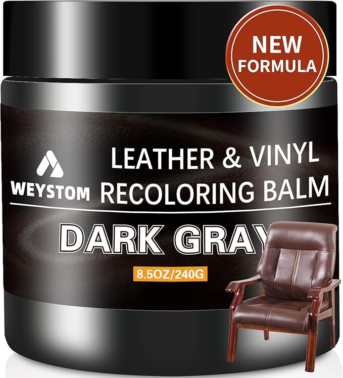 Leather Recoloring Balm - Leather Repair Kit for Furniture, Dye, Recolor, Renew, Repair & Restore Aged, Faded, Cracked, Peeling and Scuffed（Dark Gray）