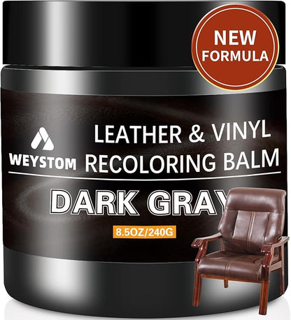 Leather Recoloring Balm - Leather Repair Kit for Furniture, Dye, Recolor, Renew, Repair & Restore Aged, Faded, Cracked, Peeling and Scuffed（Dark Gray）