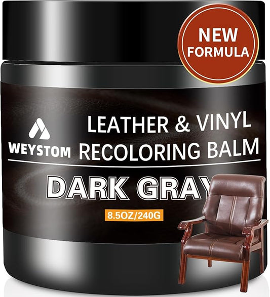 Leather Recoloring Balm - Leather Repair Kit for Furniture, Dye, Recolor, Renew, Repair & Restore Aged, Faded, Cracked, Peeling and Scuffed（Dark Gray）