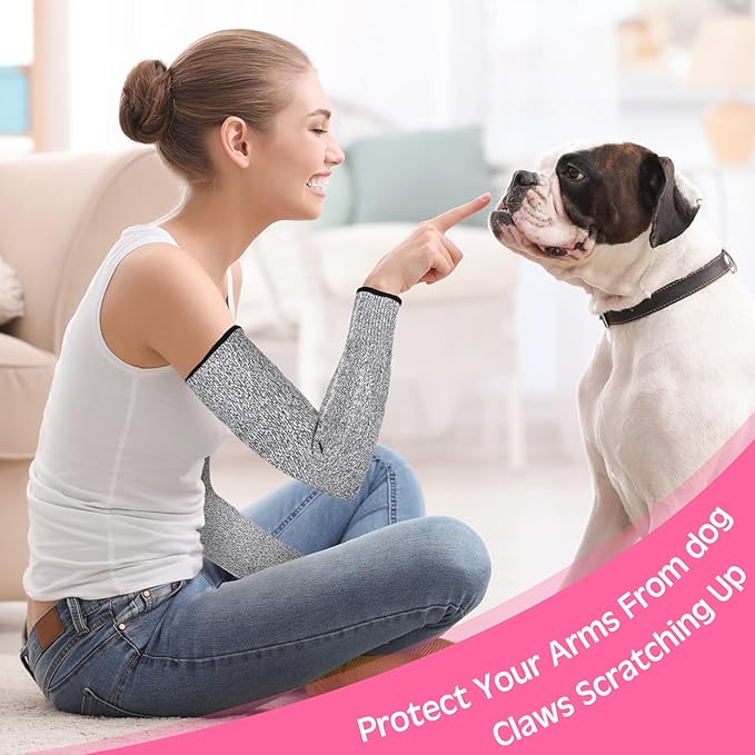 Geyoga 2 Pairs Arm Sleeves Guards Arm Protectors for Thin Skin and Bruising Protective Cut Resistant Sleeves for Men Women(Large,Hppe,Gray, Pink)