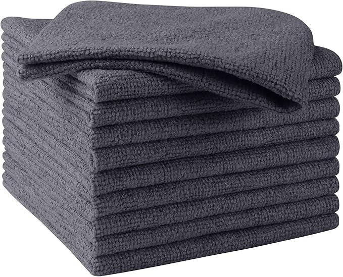 HOMEXCEL Grey Microfiber Cleaning Cloths 10 Pack, Highly Absorbent, Lint & Scratch-Free Cleaning Rags for House Kitchen, Blue Microfiber Towels for Car 11.5 x 11.5 inch