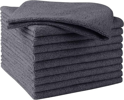 HOMEXCEL Grey Microfiber Cleaning Cloths 10 Pack, Highly Absorbent, Lint & Scratch-Free Cleaning Rags for House Kitchen, Blue Microfiber Towels for Car 11.5 x 11.5 inch