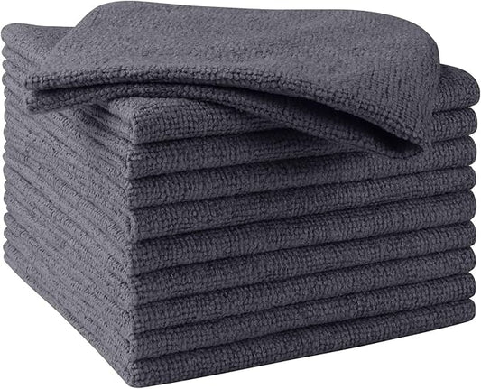 HOMEXCEL Grey Microfiber Cleaning Cloths 10 Pack, Highly Absorbent, Lint & Scratch-Free Cleaning Rags for House Kitchen, Blue Microfiber Towels for Car 11.5 x 11.5 inch