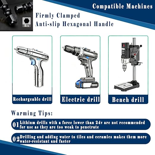 10pc 1/4” Black Ceramic Tile Drill Bit, 6mm Porcelain Drill Bit Concrete Drill Bit for Glass,Brick,Plastic,Cement,Wood,Ceramic,Metal,Marble.