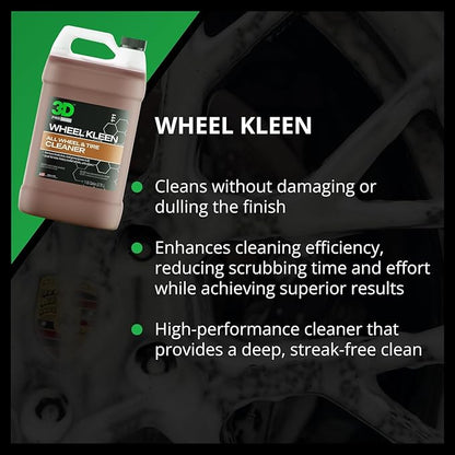 3D Wheel Kleen - High-Foaming Wheel & Tire Cleaner, Removes Brake Dust, Road Grime & Grease, Safe for All Factory Wheels & Calipers, Professional-Grade - 1 Gallon
