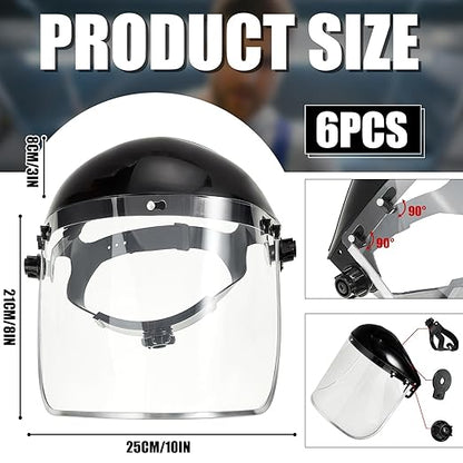 Copkim 6 Pack Safety Face Mask Shield for Grinding Clear Full Face Impact Resistant Safety PET Full Impact Resistant Mask Shield for Work Construction Cutting (Clear PET,Black)