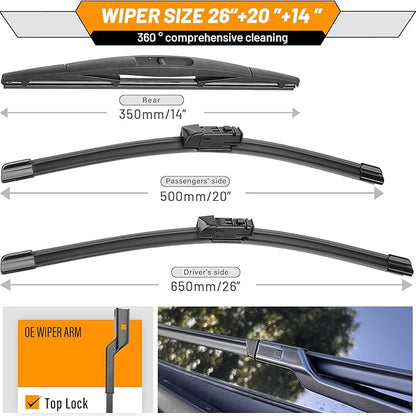 AUTOBOO 26"+20" Windshield Wipers with 14" Rear Wiper Blade Replacement for Subaru Ascent 2019 2020 2021 2022 2023-Original Factory Quality (Pack of 3)