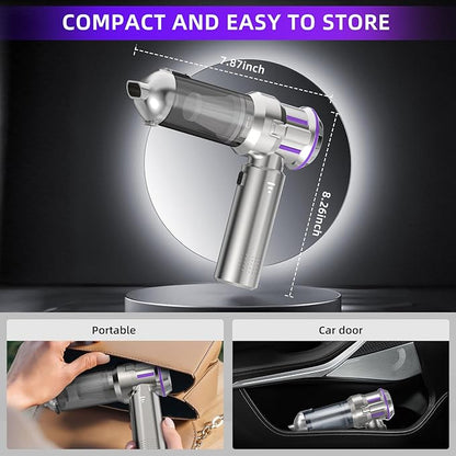 CUGEFRE Handheld Vacuum Cordless, 28000Pa 4 in 1 Car Vacuum Portable Cordless, One-Touch Dust Removal, 3-Speed Brushless Motor Mini Vacuum, Ideal for Home, Car, Office, and Pet Hair Cleanup, Silver