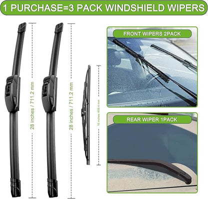 PARRATI® Windshield Wipers for Dodge Grand Caravan 1996-2007,28"+28" Front and 16" Rear,OEM Replacement Wiper Blades,Quiet & Streak-Free(Set of 3)