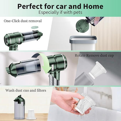 AQSFLA Car Vacuum Portable Cordless 22000PA High Power Handheld Mini Vacuum Cleaner Rechargeable Foldable with Brushless Motor Air Blower Duster Pump for Car Home Office Pet (Green)