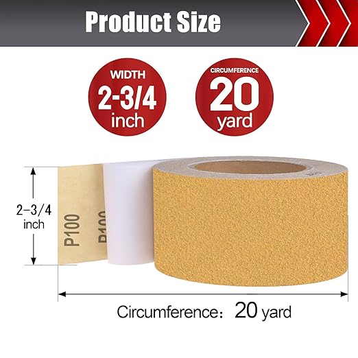 100 Grit PSA Longboard Sandpaper, 20-Yard Long Continuous Roll 2-3/4" Wide Self-Adhesive Sanding Paper for Auto Body Woodworking Metalworking