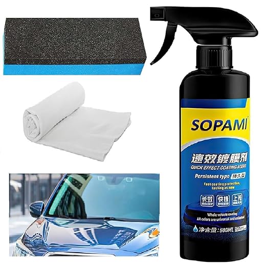 Sopami Car Coating Spray,Quick Effect Coating Agent,Car Scratch Wax Polish Spray,Oil Film Emulsion Glass Cleaner,Extremely Hydrophobic,Unmatched Slickness-Car Care Products (16.91 Fl Oz)