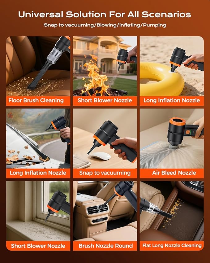 VNOST Portable Cordless Car Vacuum, Handheld Cordless Vacuum with 30,000Pa Suction, 130,000 RPM, 6,800mAh Battery, 10 Nozzles, Rubber Paint Material for Car, Home(Charcoal Black)