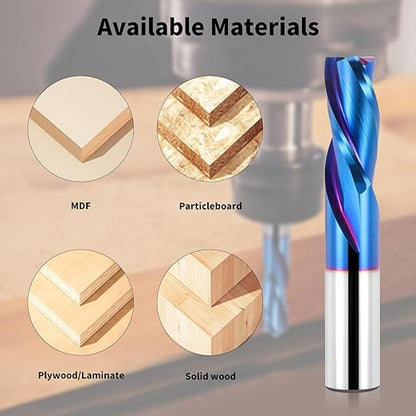 EANOSIC Downcut Spiral Router Bit 3-Flute with 1/2” Shank, 1/2” Cutting Diameter, 1-1/4” Cutting Length, Carbide CNC Router Bits End Mill for Wood Mortises Carving Engraving(3 Inch OVL)