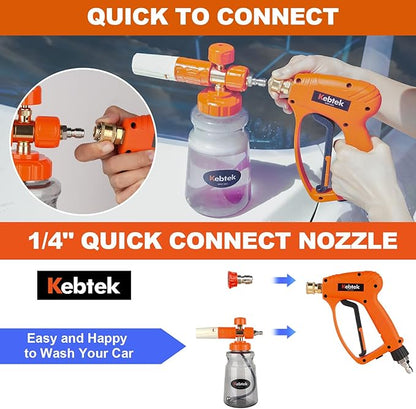Kebtek Short Pressure Washer Gun with Foam Cannon 5200 PSI, 1/4” Quick Connect Snow Foam Lance for Car Washing Heavy Duty Brass with 5PCS Nozzle Tips and M22-15mm Connector