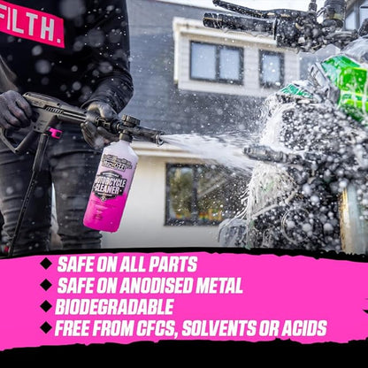 Muc Off 664US Nano-Tech Motorcycle Cleaner, 1 Liter - Fast-Action, Biodegradable Motorbike Cleaning Spray - Safe On All Surfaces and All Types of Motorcycle Pink