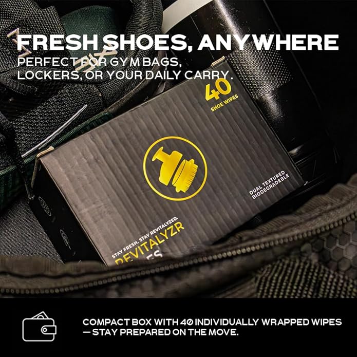 Revitalyzr Premium Shoe Cleaning Wipes 40 Count – Dual-Textured Quick Wipes for Sneakers, Leather, Canvas & Basketball Shoes – Biodegradable Travel Wipes Remove Dirt, Scuffs & Stains