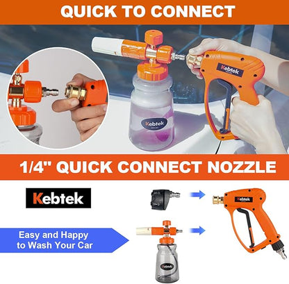 Kebtek Car Pressure Washer with Foam Gun 5200 PSI, Heavy Duty Brass Snow Foam Cannon Kit Quick Connect Car Wash Sprayer with 6-in-1 Adjustable Nozzle and M22-15mm Connector