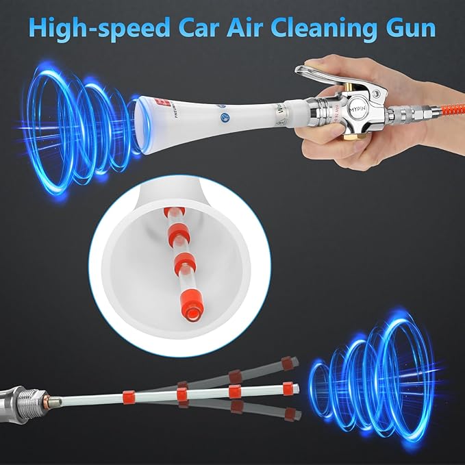 MYPIN Upgraded Car Cleaning Gun, 6-9.2Bar, High Pressure Air Blow Gun with 2 Set Nozzle, Interior Car Cleaning for Vehicle Upholstery Carpet Seat